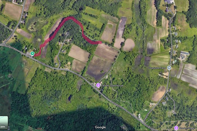 Image description: Satellite view of trail closure from the parking lot at Meriams Corner to the Oak Boardwalk on the Battle Road Trail Image description: Satellite view of trail closure from the parking lot at Meriams Corner to the Oak Boardwalk on the Battle Road Trail