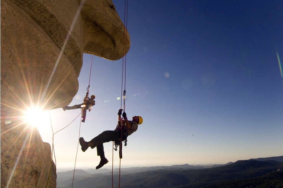 Mount Rushmore Rope Access Team Members working on Mount Rushmore.