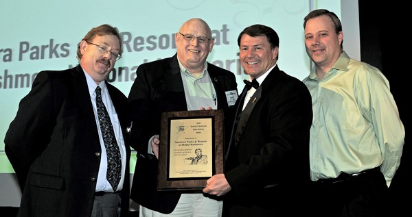 Left to right:  Lloyd Shelton, Xanterra Food and Beverage Manager, Russ Jobman, Xanterra General Manager, Governor Mike Rounds, Mark Parker, Xanterra Retail Manager