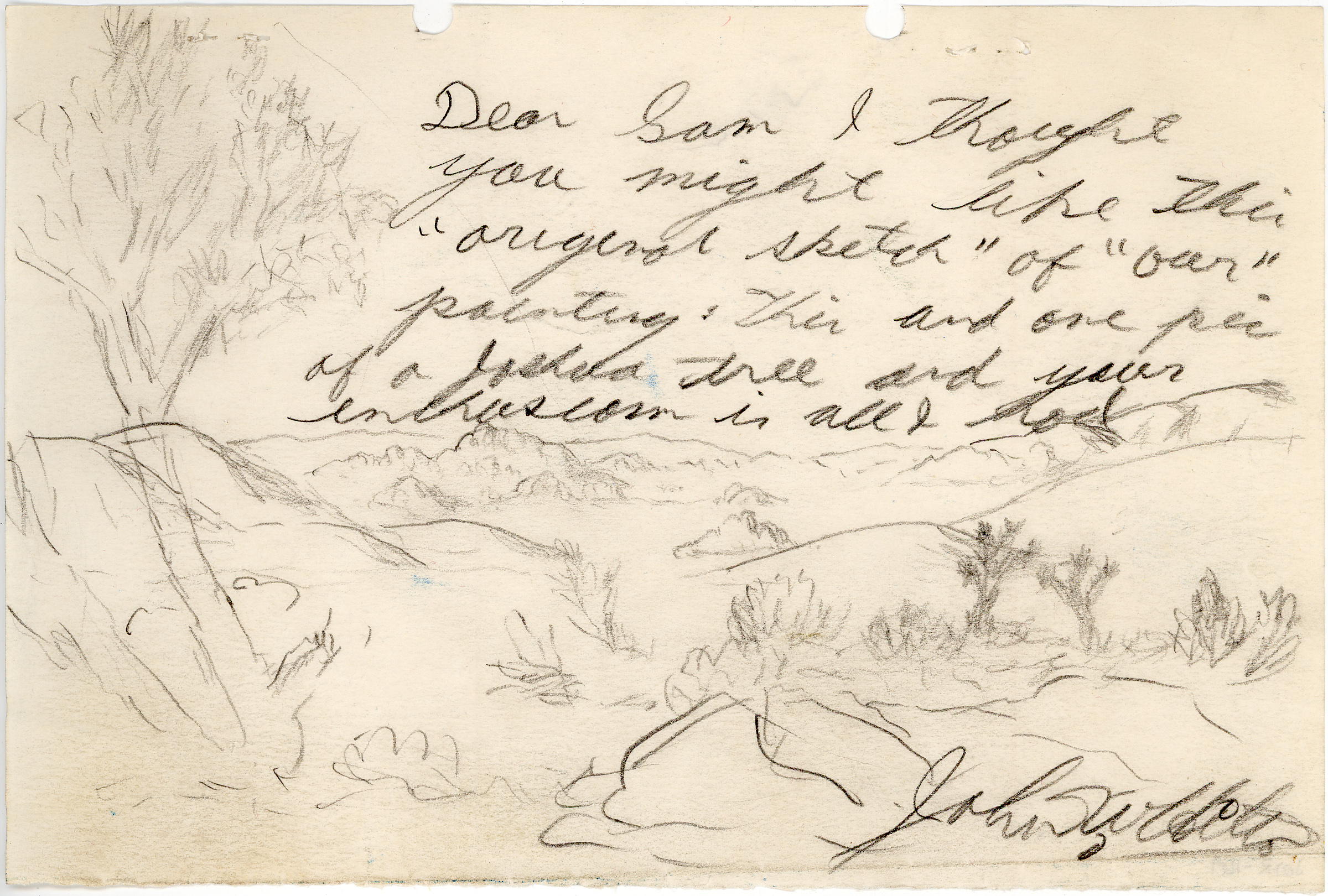 Sketch with note to park superintendent Samuel A. King