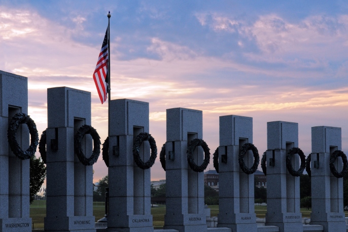 World War II Memorial at sunrise