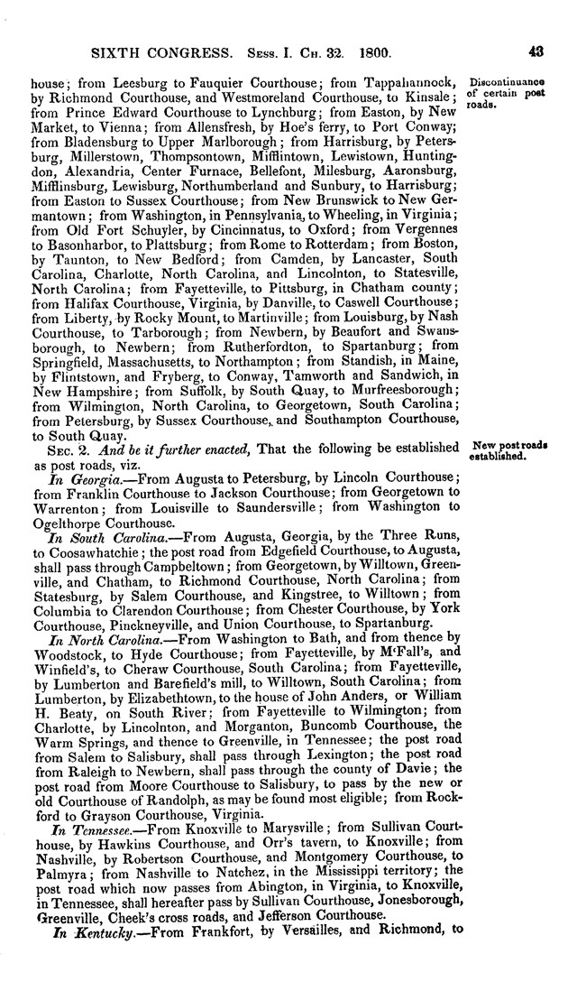 A page from the 6th Congress record. Relevant text is listed below.