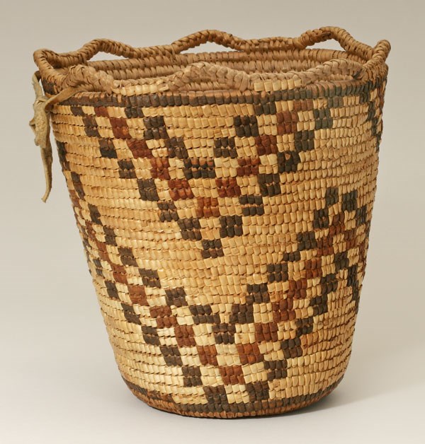 A Nez Perce basket woven from plant fibers.