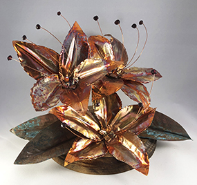 student artwork, wildflower sculpture in copper