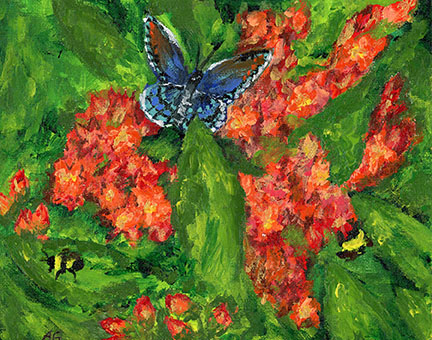 painting of orange flowers and a butterfly