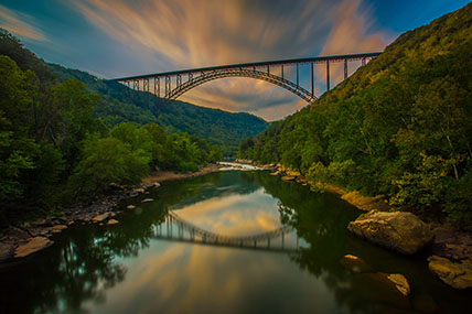 reflection of bridge in the gorge