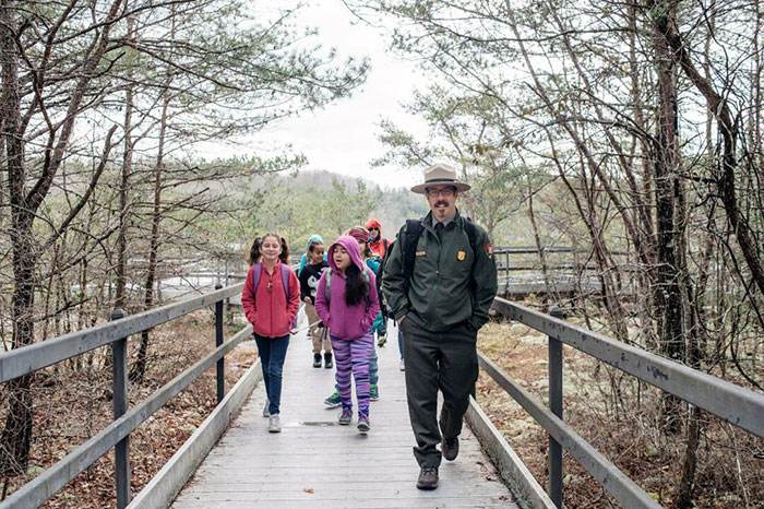 Park staff with Linden Elementary School students