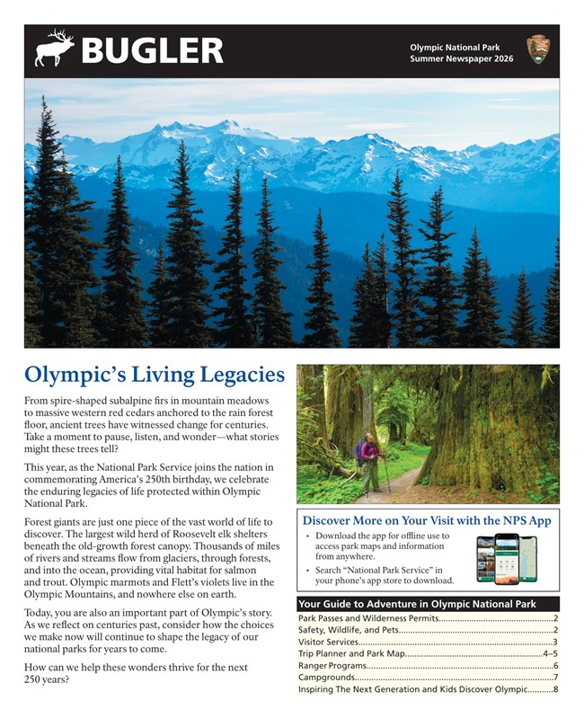 The first page of the Summer Bugler, featuring Mount Olympus