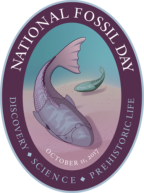 National Fossil Day logo depicting a prehistoric fish known as heterostracans