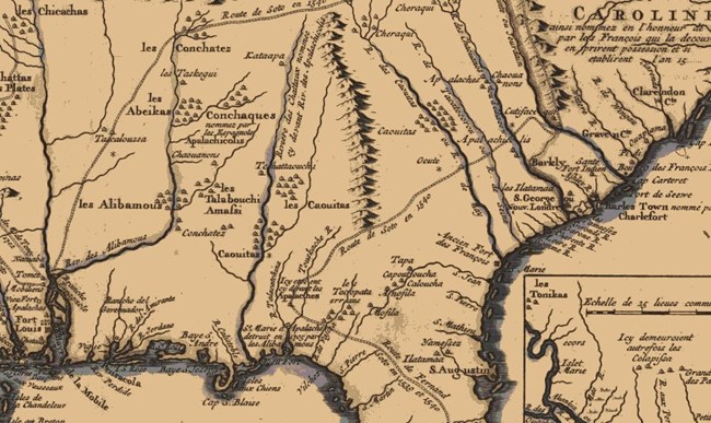 Image 5. Portion of the DeLisle Map of 1718 indicating the location of Tchattaouchi (courtesy of Alabama Historical Map Archive and W.S. Hoole Special Collections Library)