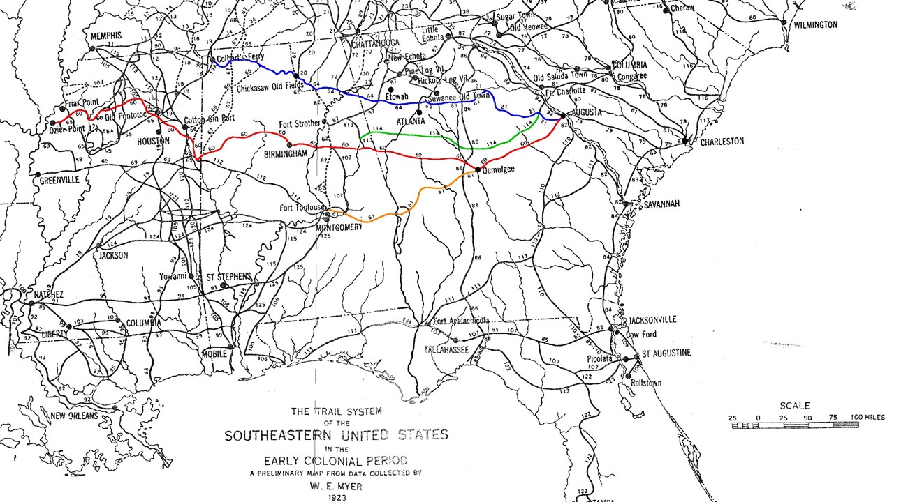 Image 8. Locations of Lower and Middle Creek Trading Paths as mapped by Meyer (1923)