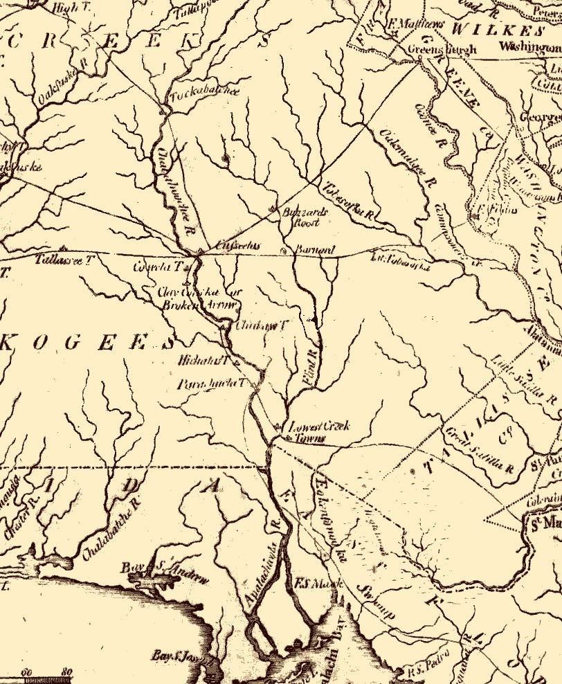 Image 12. Portion of the Thomas and Andrews map of 1796 (courtesy of Alabama Historical Map Archive and Alabama Department of Archives and History)