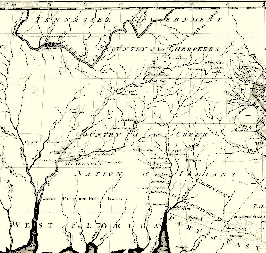Image 13. Portion of the Tanner Map of 1796 (courtesy of Alabama Historical Map Archive and Rucker Agee Map Collection)