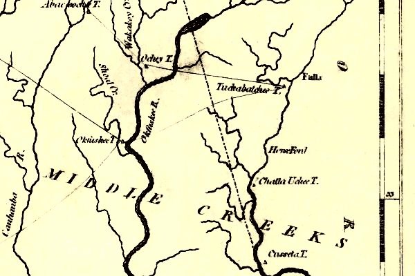 Image 14. Portion of the Samuel Lewis map of 1804 and location of Tuckabatchee (courtesy of Alabama Historical Map Archive and W.S. Hoole Special Collections Library)