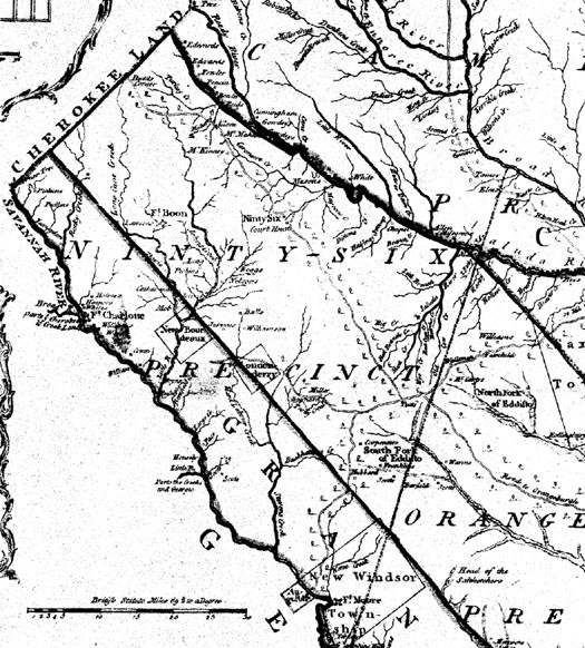 Image 4. The District of Ninety Six as shown on a map entitled A Map of the Province of South Carolina by James Cook (1773) Image 4. The District of Ninety Six as shown on a map entitled A Map of the Province of South Carolina by James Cook (1773)
