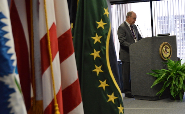 US Attorney John Leonardo, District of Arizona, speaks during a ceremony marking Crime Victims' Rights Week.