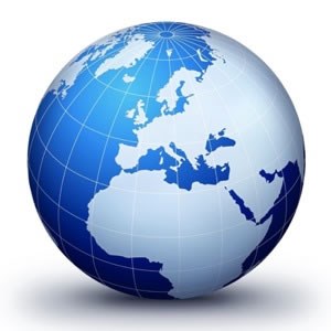 A blue and white globe.