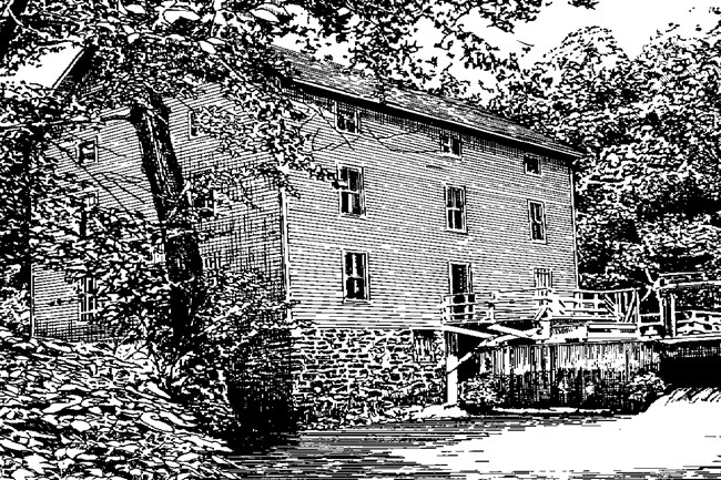 a hand drawn picture of alley mill