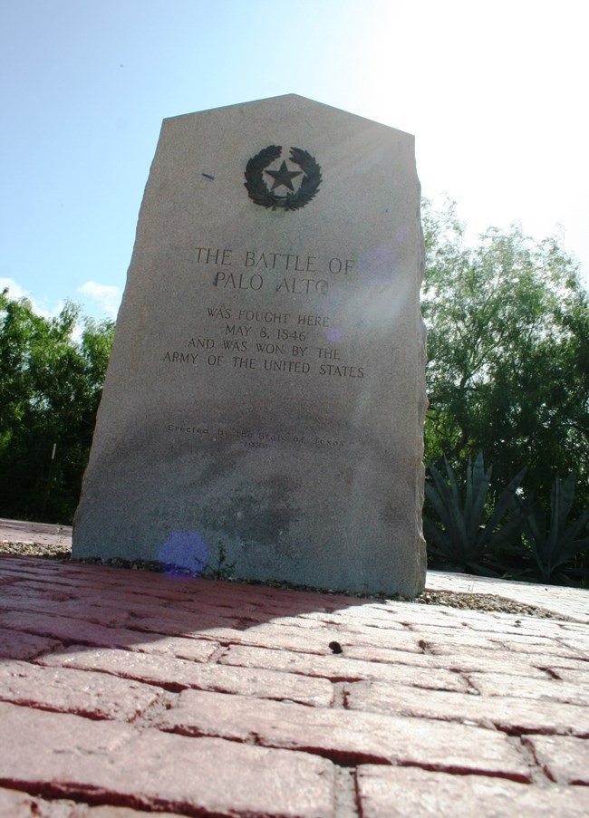 Cement historical marker for the Battle of Palo Alto