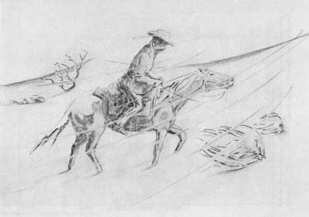 sketch of Pony Express rider