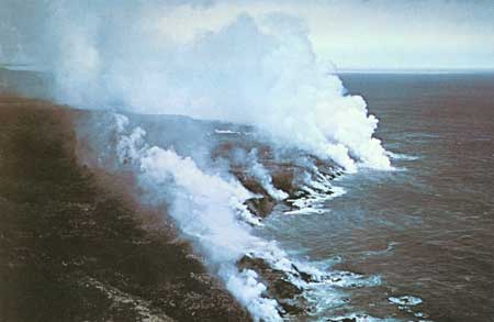 lava flowing into sea