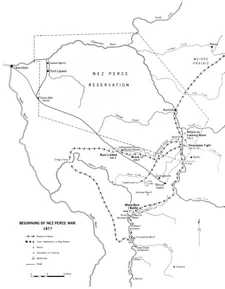 map: beginning of Nez Perce War