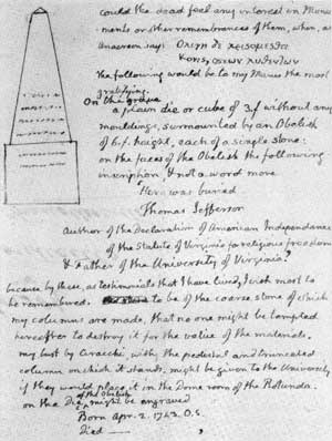 Jefferson's directions for the monument at his tomb