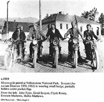 Motorcycle patrol at Yellowstone NP, 1919