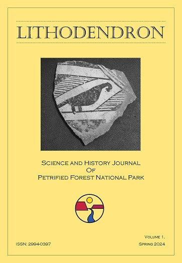 Yellow academic journal Lithodendron cover with image of black and white pottery