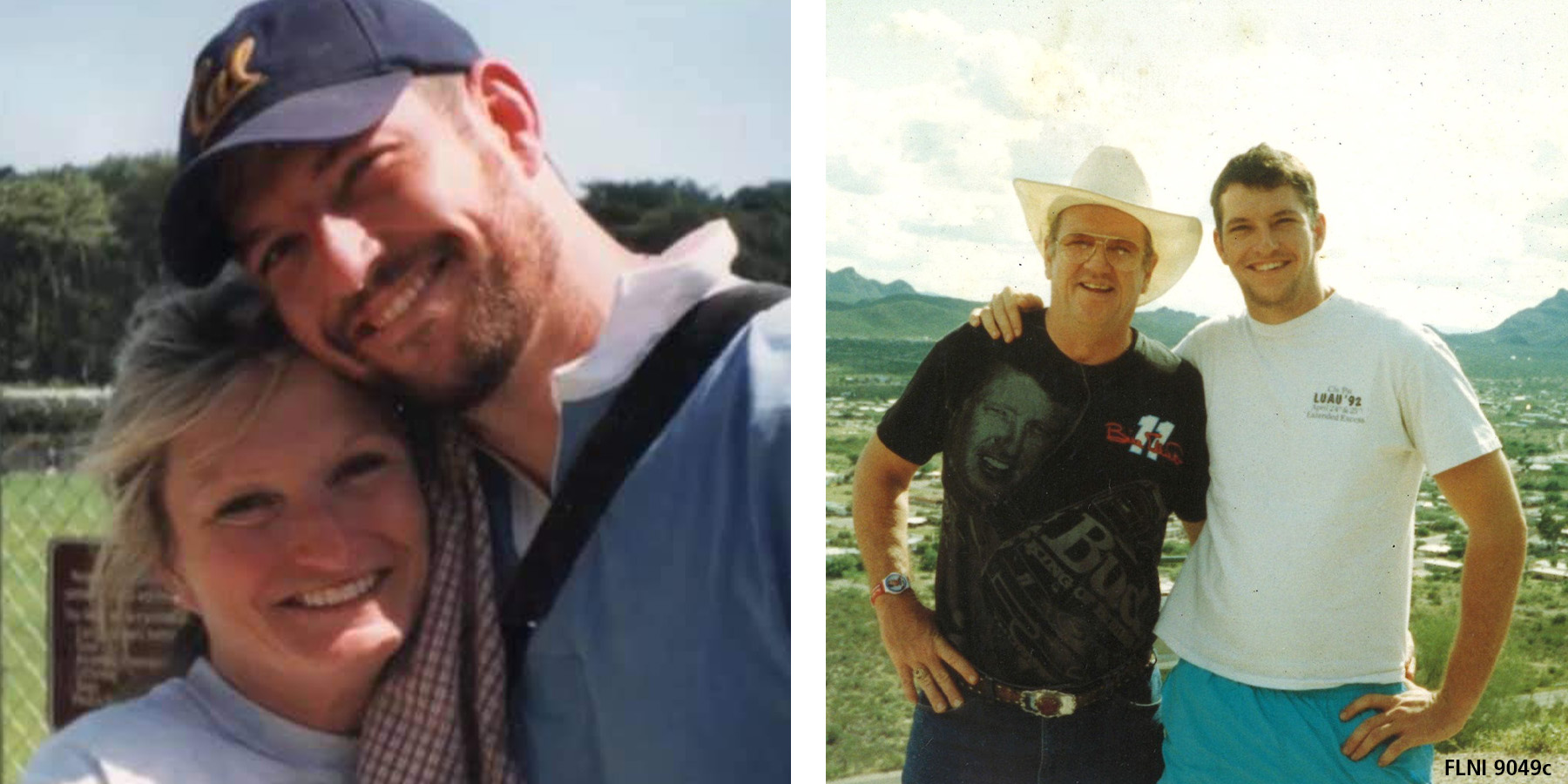 Mark Bingham with his mother and father Left image shows mark smiling with his mother. Right image shows Mark with father.