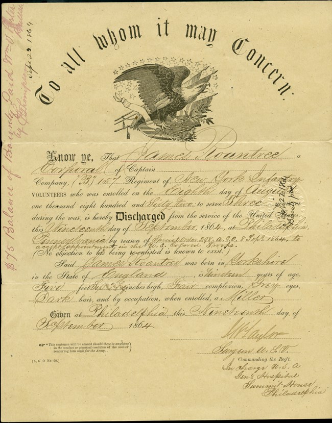 Document with image of eagle and handwritten text.