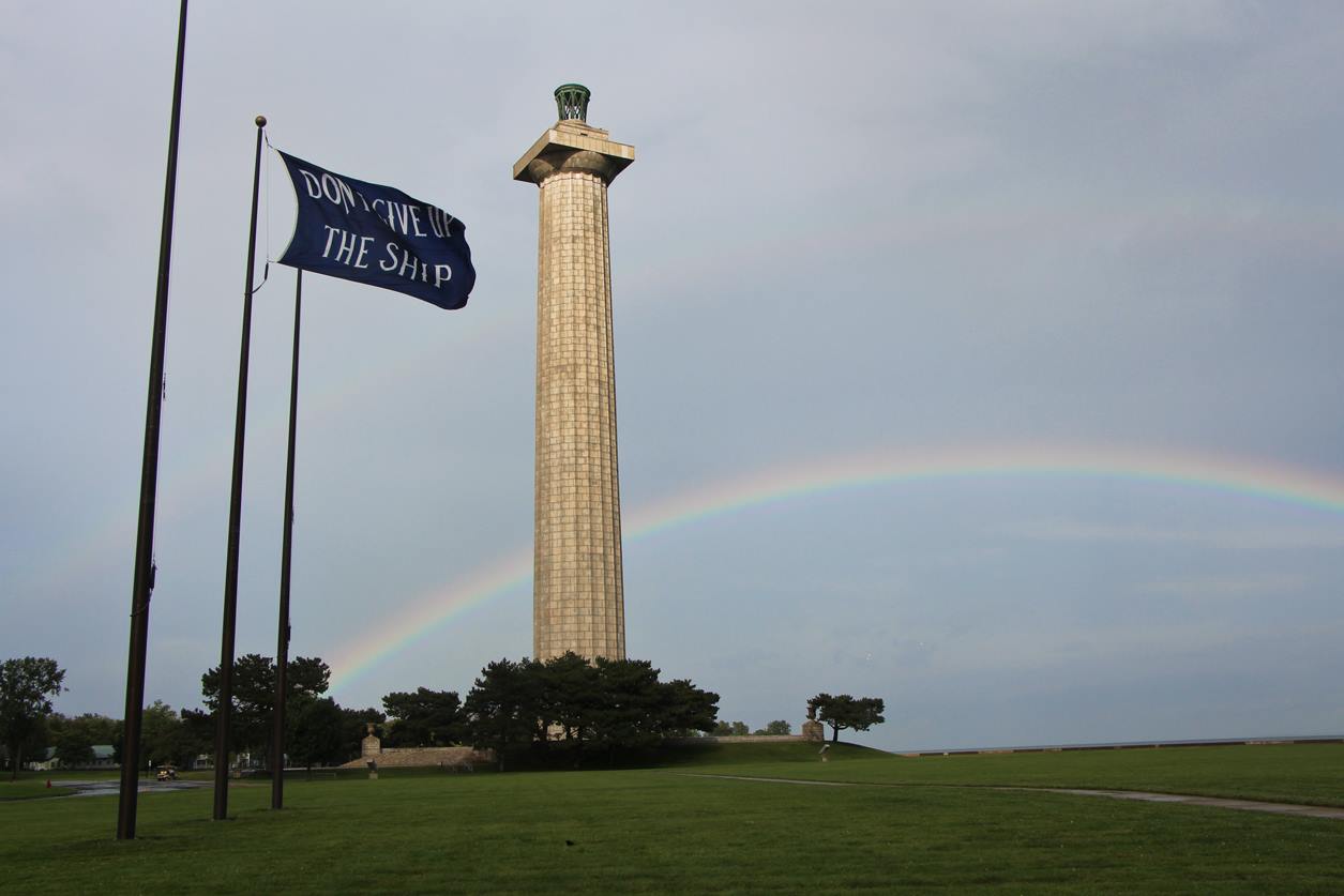 Rainbow and Dont Give Up the Ship Flag with Memorial