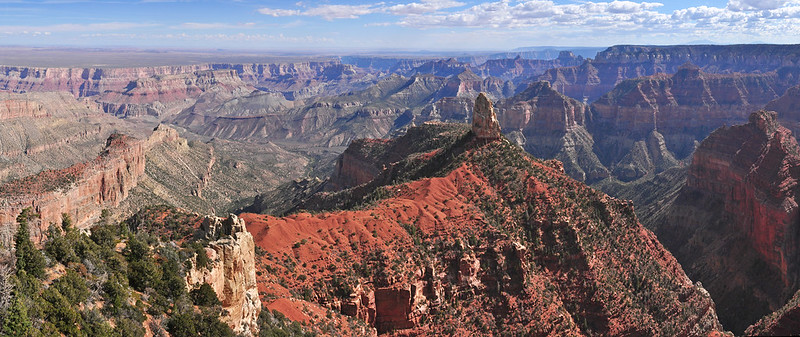 Point Imperial, the highest point on the North Rim at 8,803 feet (2,683 meters), overlooks the Painted Desert and the eastern end of Grand Canyon.