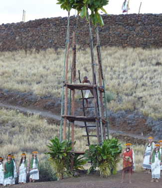 Ho'okupu Ceremony Offerings are placed on the Lele (offering tower) during the Ho'okupu ceremony.