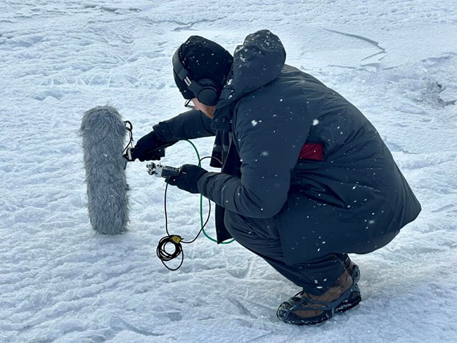 Garrison Gerard Seen Recording Natural Sounds while on ice