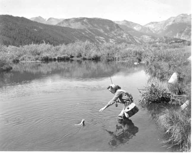 a photo of fishing in Moraine Park 1940