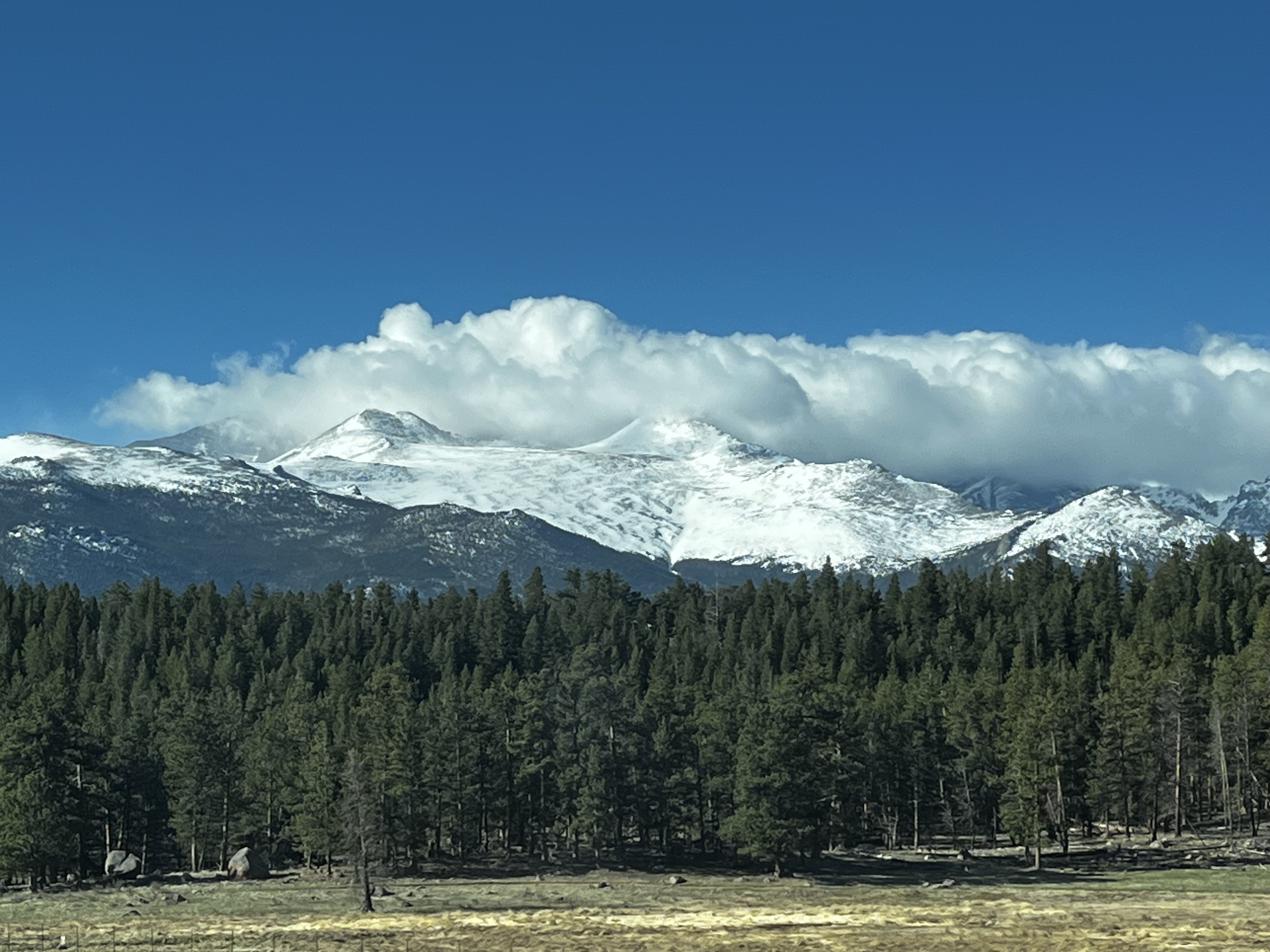 Longs Peak obscured by cloud cover May 14, 2024