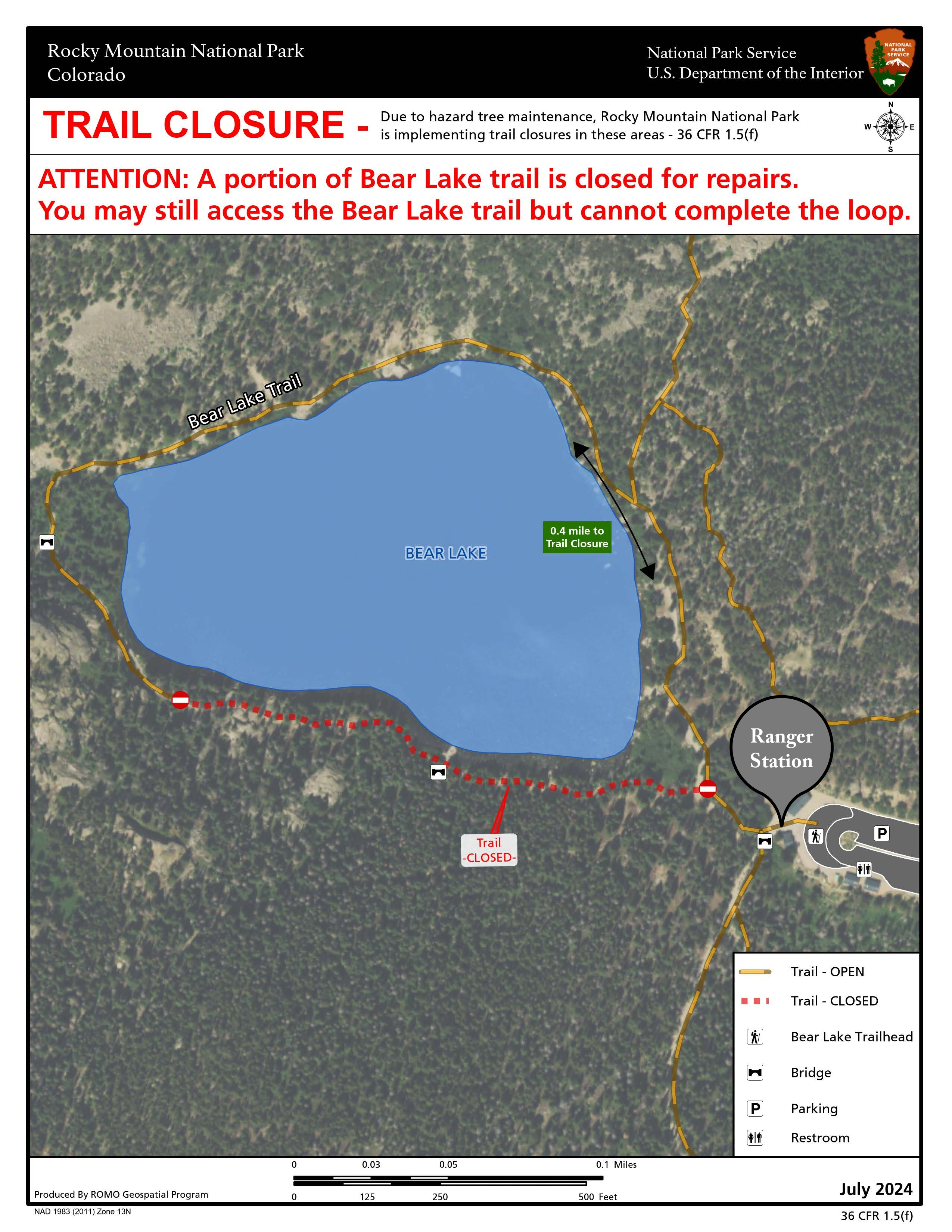 Section of trail that will be temporarily closed.