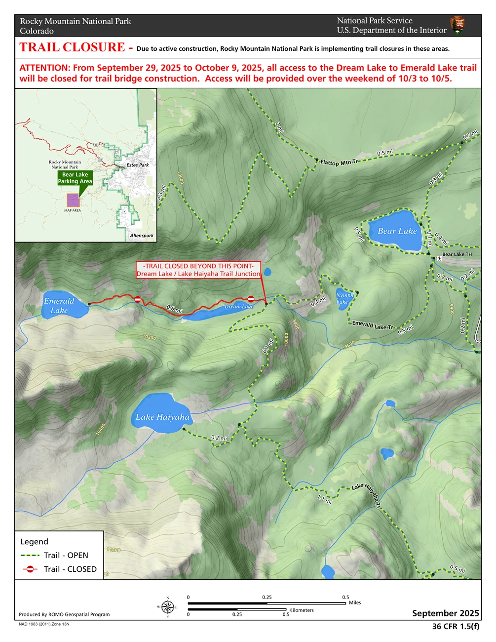 Map of Dream Lake Trail Closure Map of Dream Lake Trail Closure