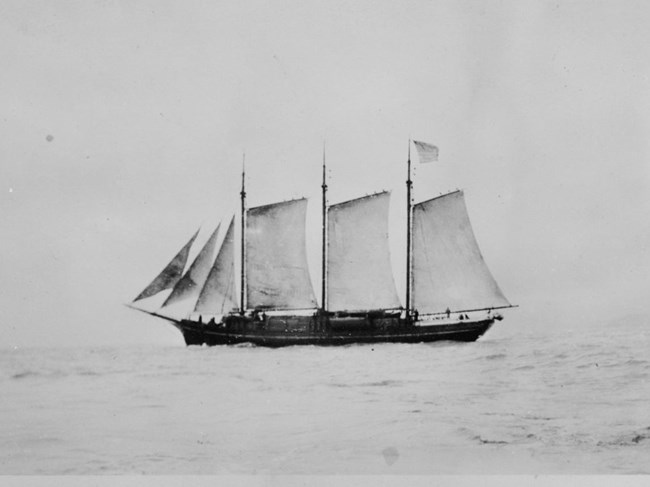 historical photograph of C.A. Thayer with full sail on the water