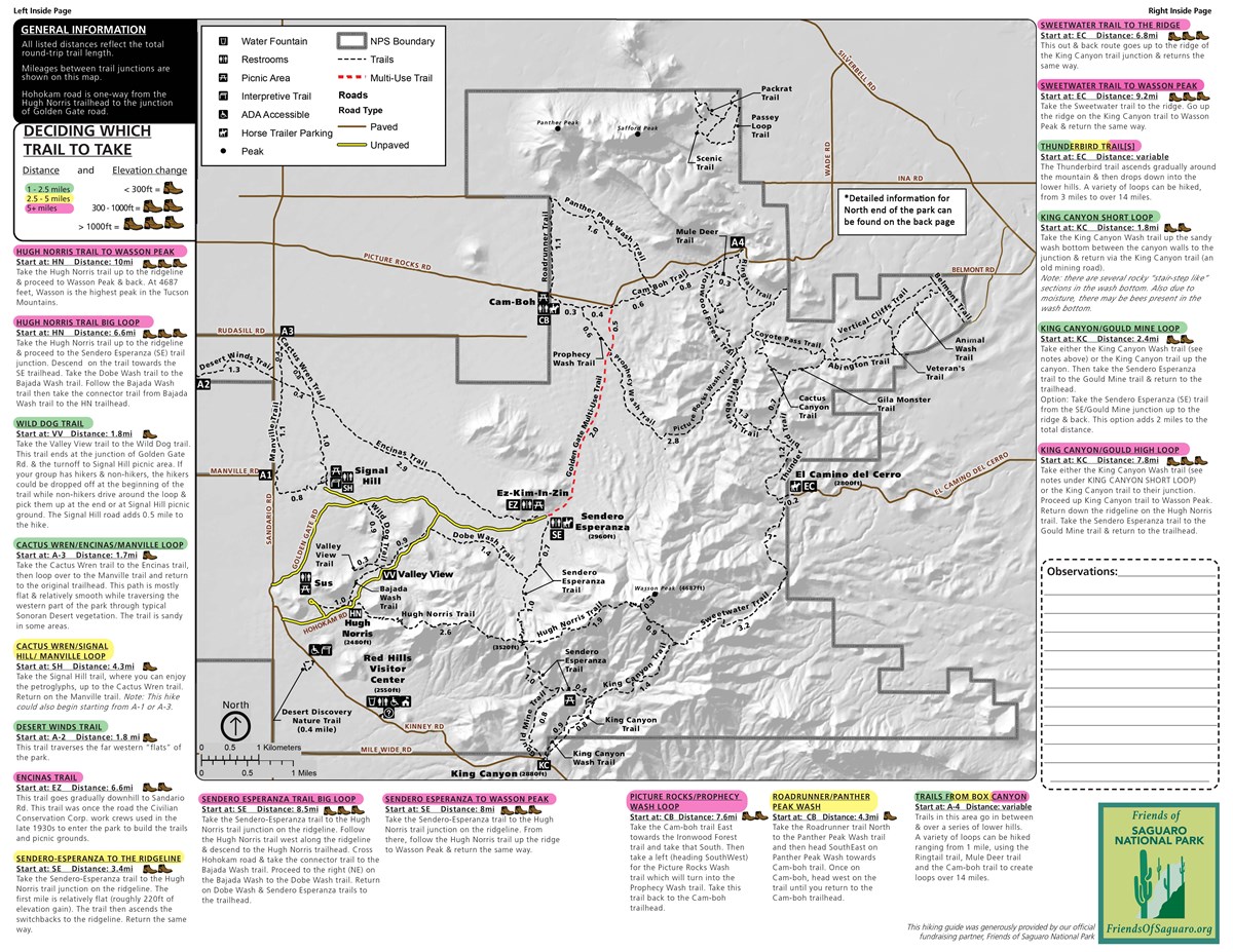 Saguaro National Park Trail Map Maps - Saguaro National Park (U.s. National Park Service)