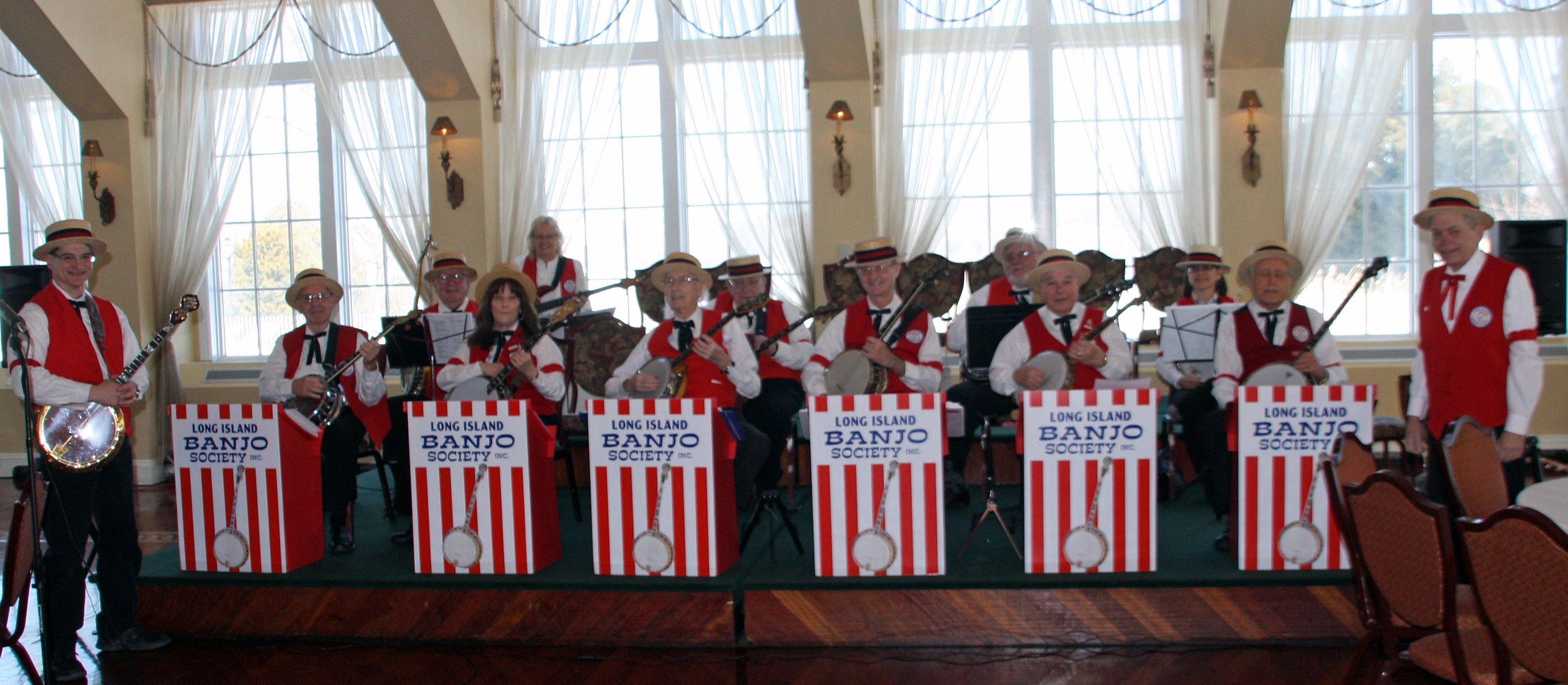 Members of the Long Island Banjo Society pose before a performance.