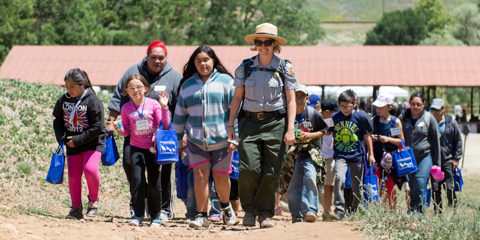 Ranger Mary leads school group on a hike