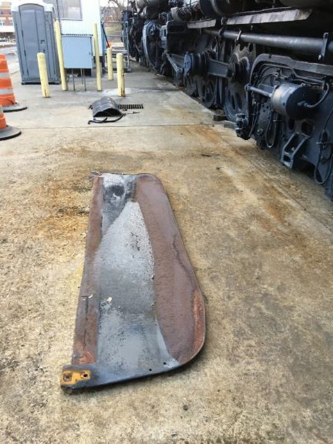 Along with the tender, separate parts of the locomotive will be sand blasted, too. These parts are the aprons of the ashpan, which were removed from the outer edges of the engine’s firebox.