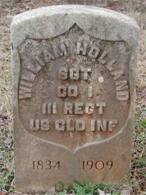 Headstone reads: William Holland, SGT, CO I, 111 REGT, US CLD INF, 1834-1909.