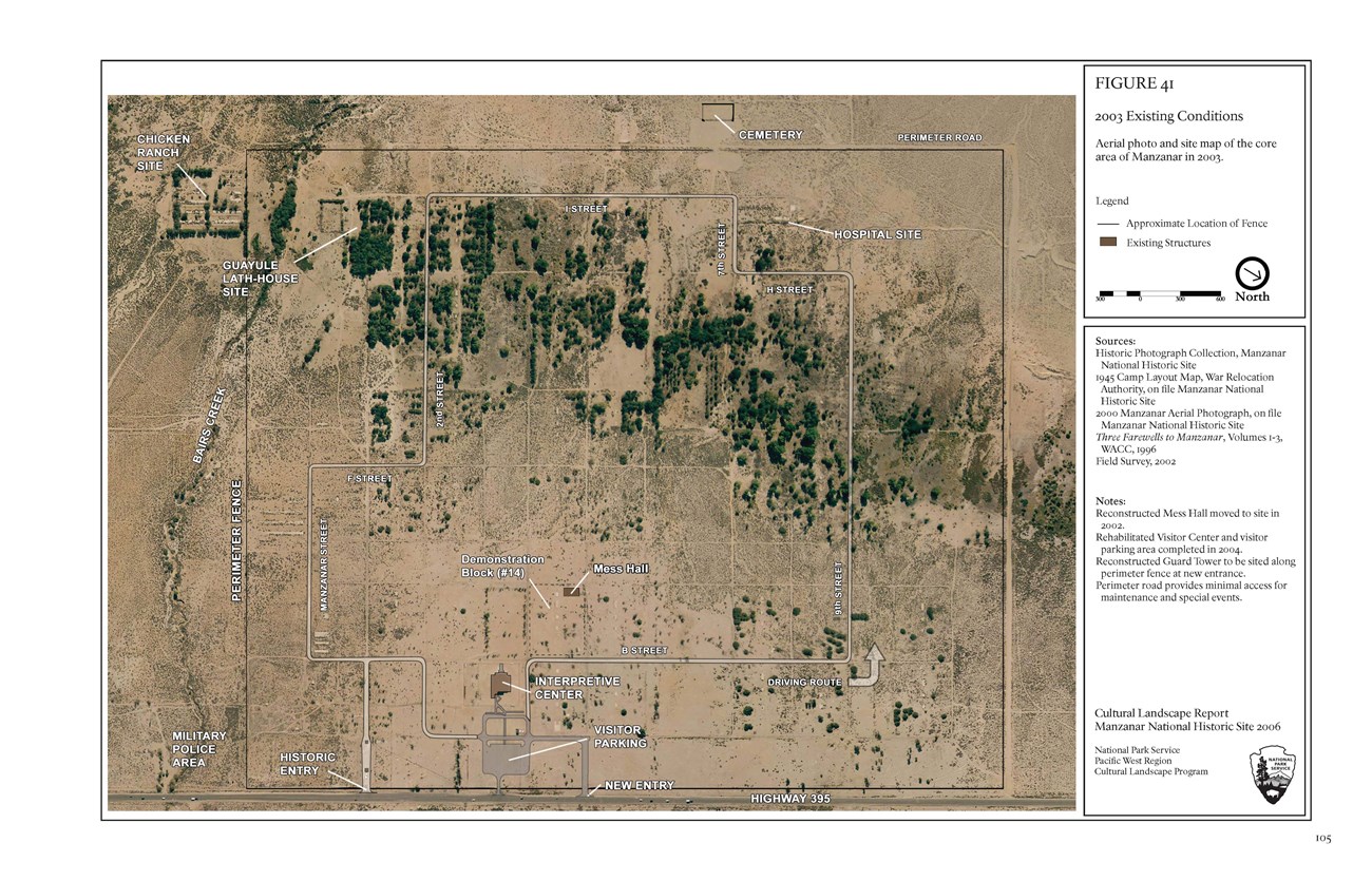 Manzanar CLR Site Plan A labeled site plan shows existing conditions at Manzanar National Historic Site in 2003