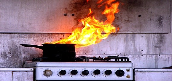 Saucepan fire on a gas stove