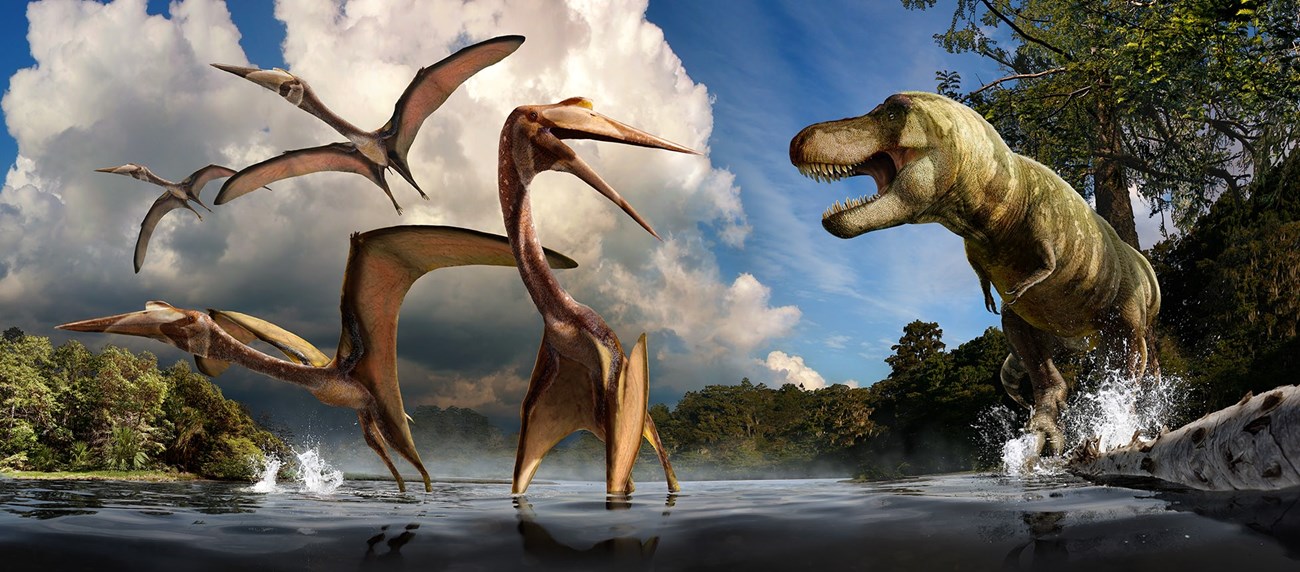 Quetz Cretaceous Big Bend mural by Julius Csotonyi and Alexandra Lefort