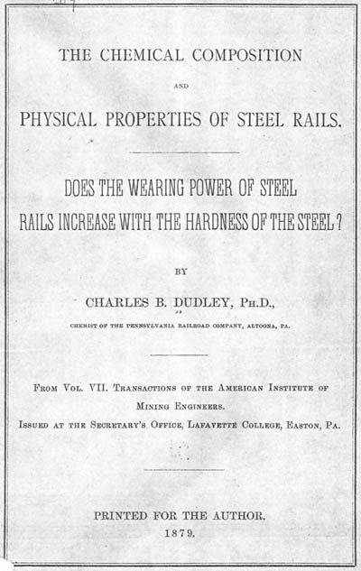 title page of Dudley's work on steel rails