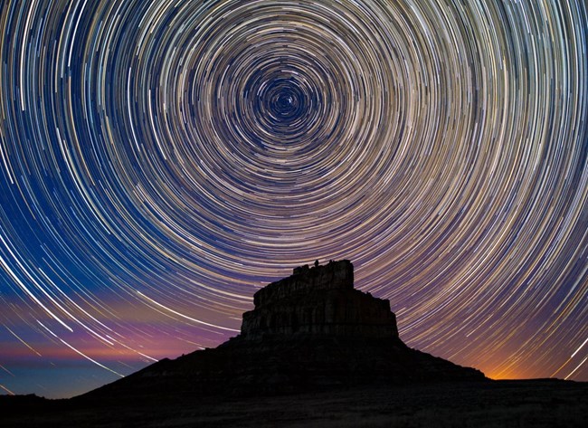 Star trails over Fajada Butte, Chaco Canyon